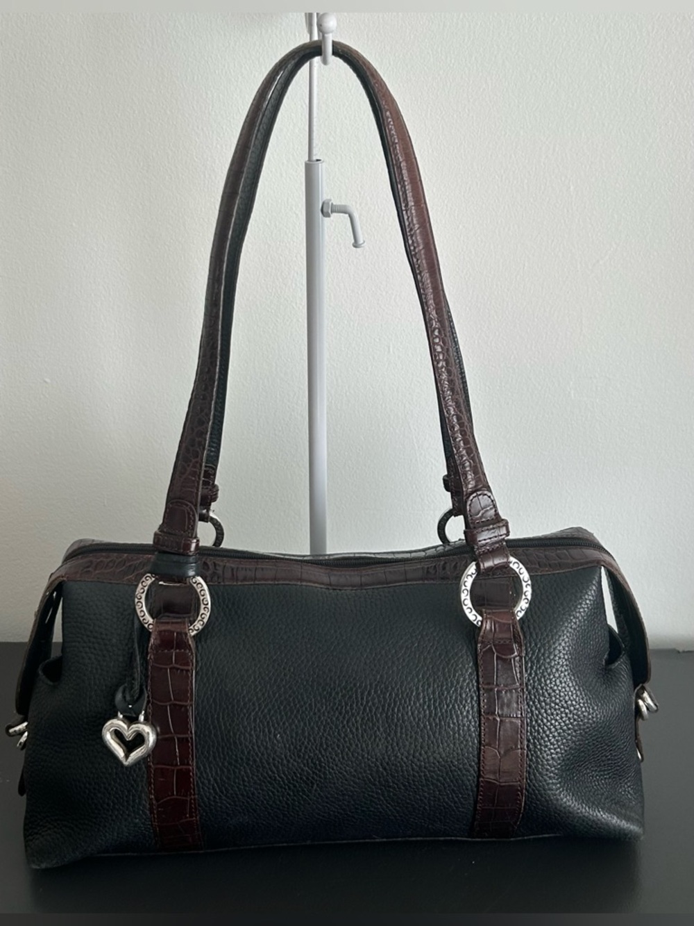 Brighton Black Pebbled Leather shoulder bag Croc Embossed structured purse - Picture 2 of 9